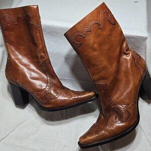 Antonio Melani Women’s Brown Western Style Leather Heeled Boots Size 10M